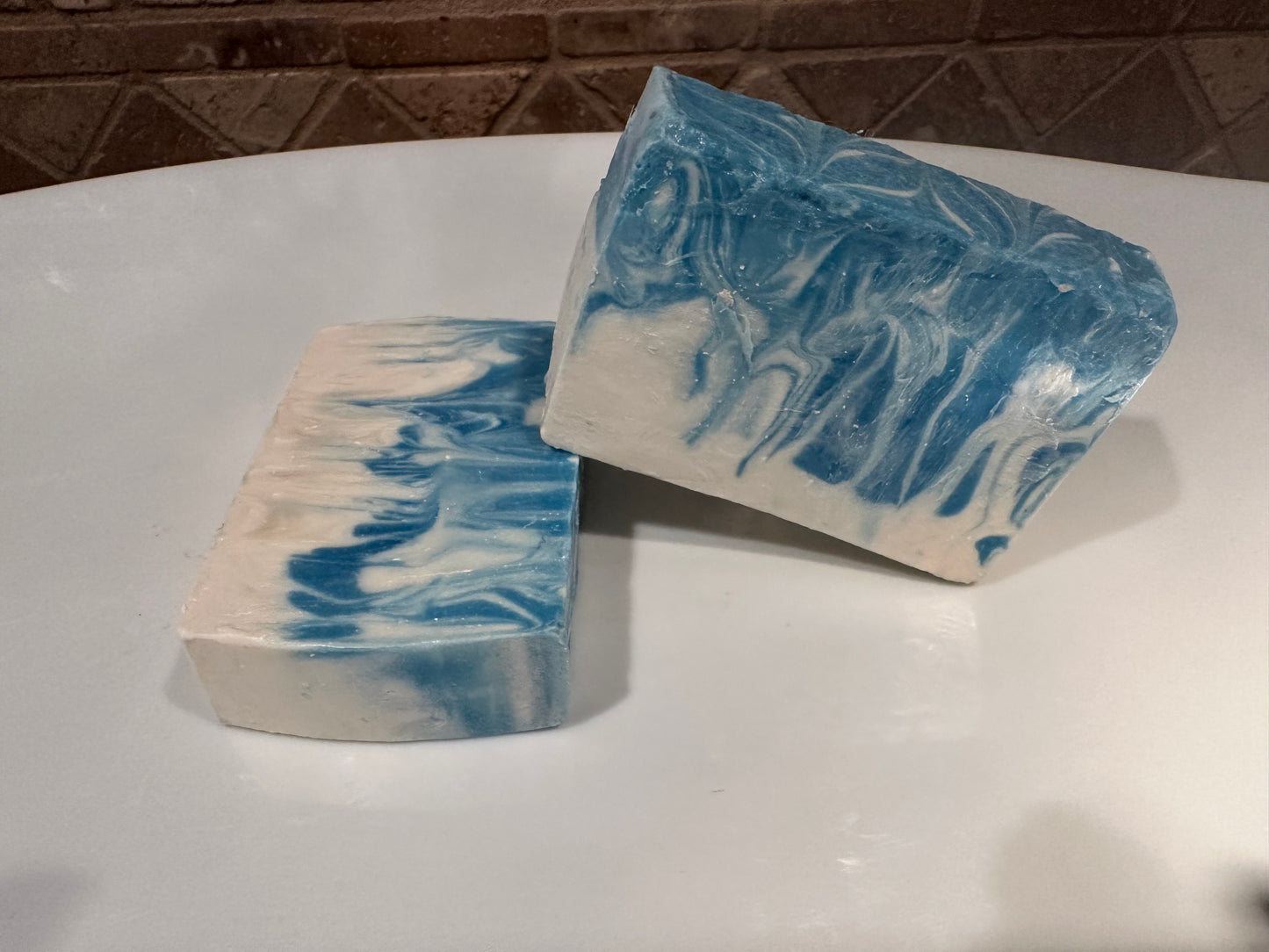Blue and white cold process soap